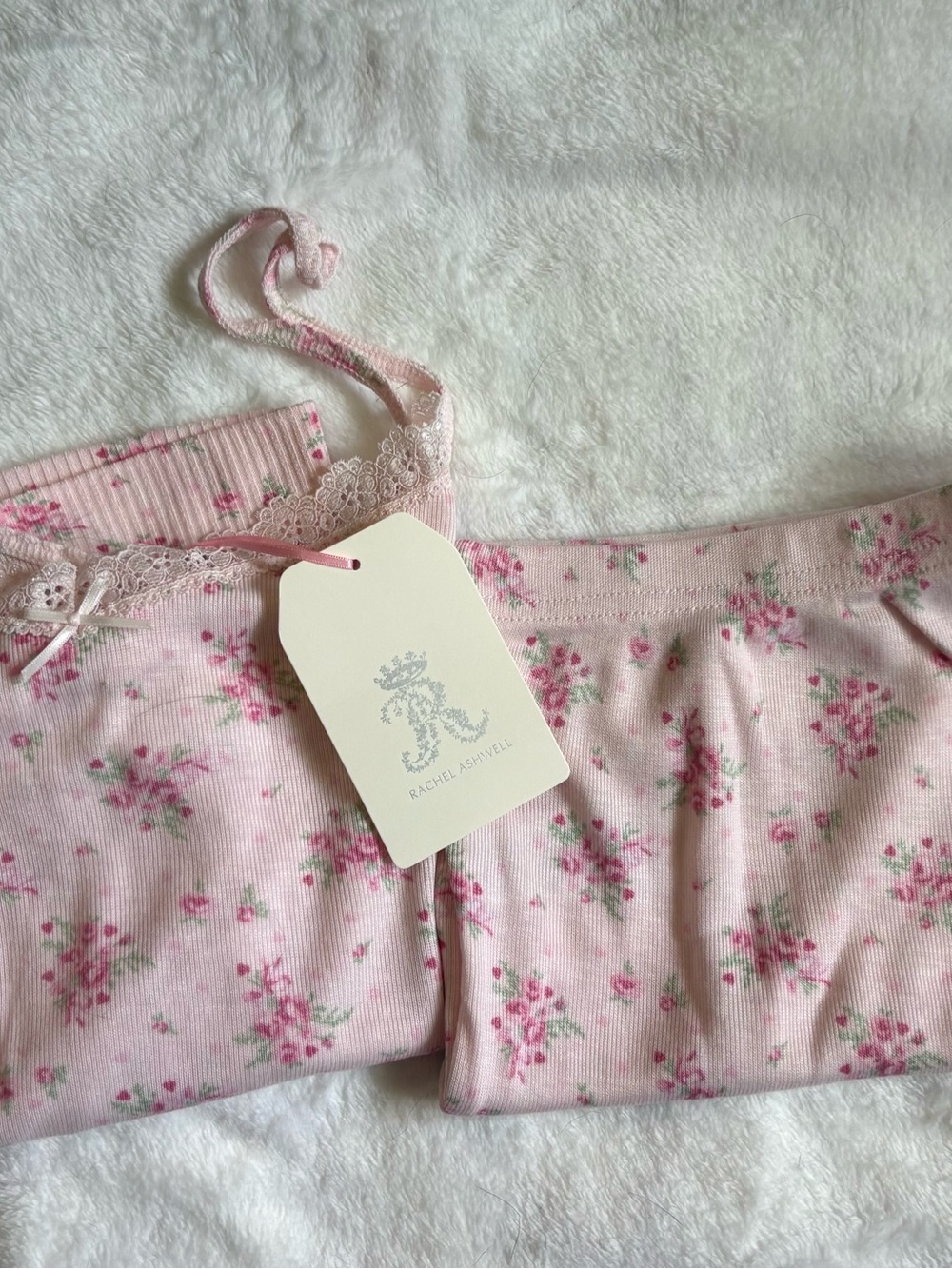 RACHEL ASHWELL Pink Floral Ribbed Tank & Shorty Set